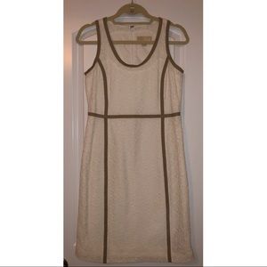 Michael Kors White Tan Lined Shift Dress MICHAEL MK Sz 2 Eyelet Lace
